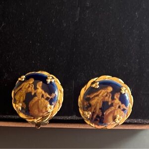 Beautiful Blue Antique Porcelain Clip earings. Very rare earings.